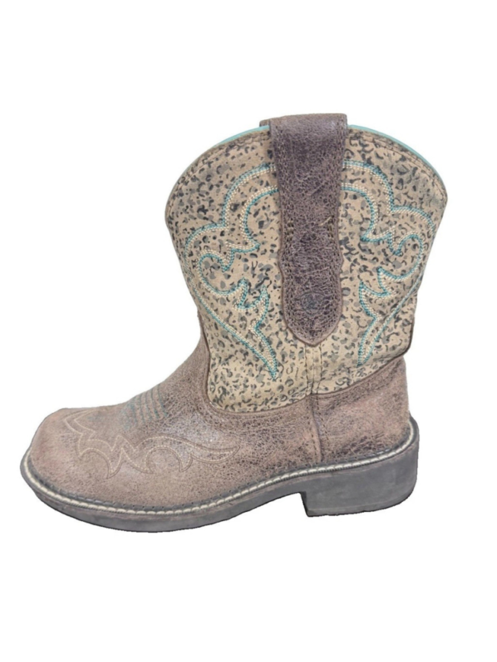 Ariat FatBaby Leopard Cowboy Boots Womens 7.5B in Brown Embroidery Western Rodeo